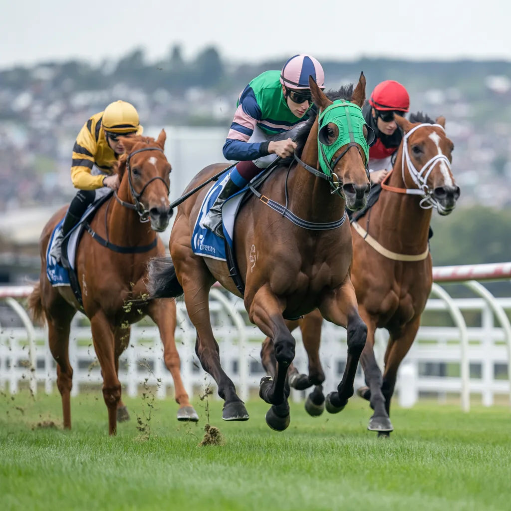 Thoroughbred sprinting mid-race