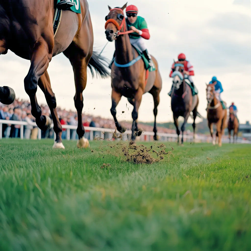 Close-up of turf during horse race
